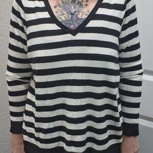 Torrid Black and White Striped Knit Top